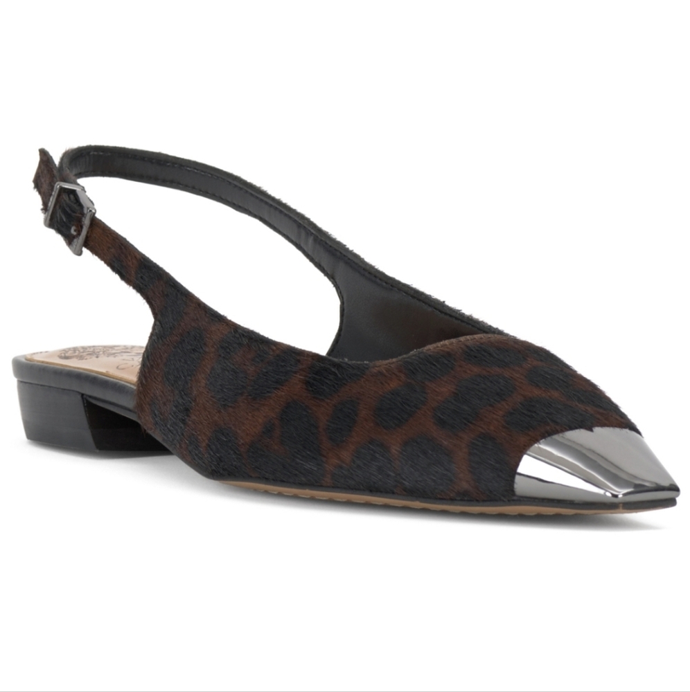 Vince Camuto Leopard Print Slingback Flats with Silver Cap Toe